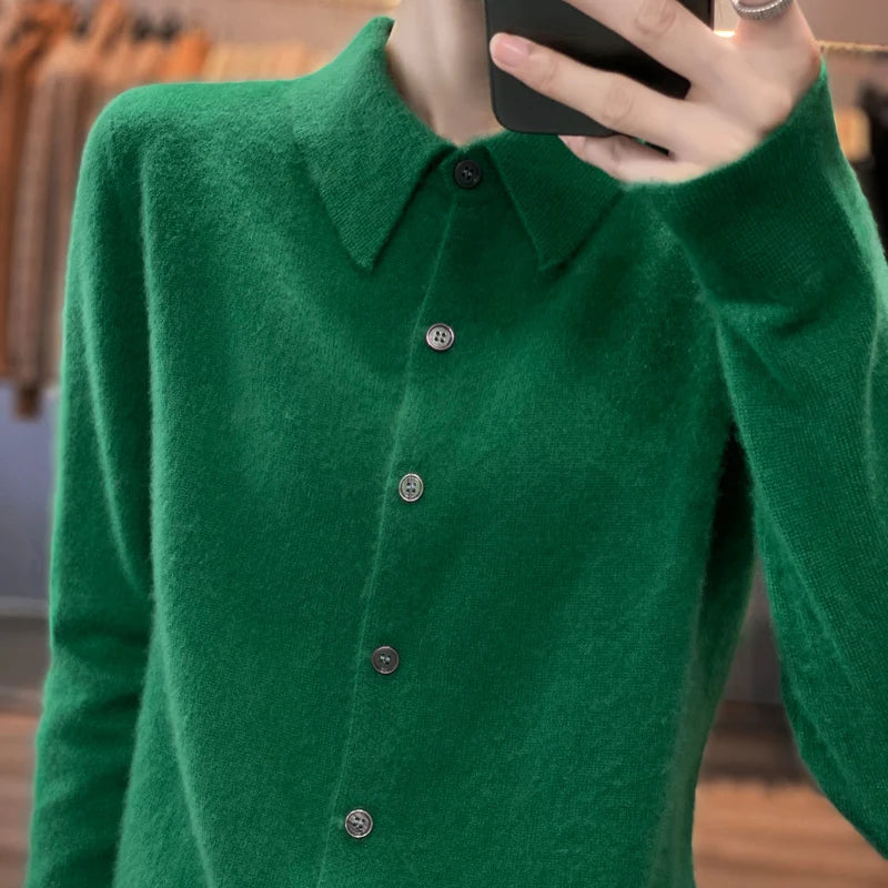 100% pure cashmere cardigan women's polo