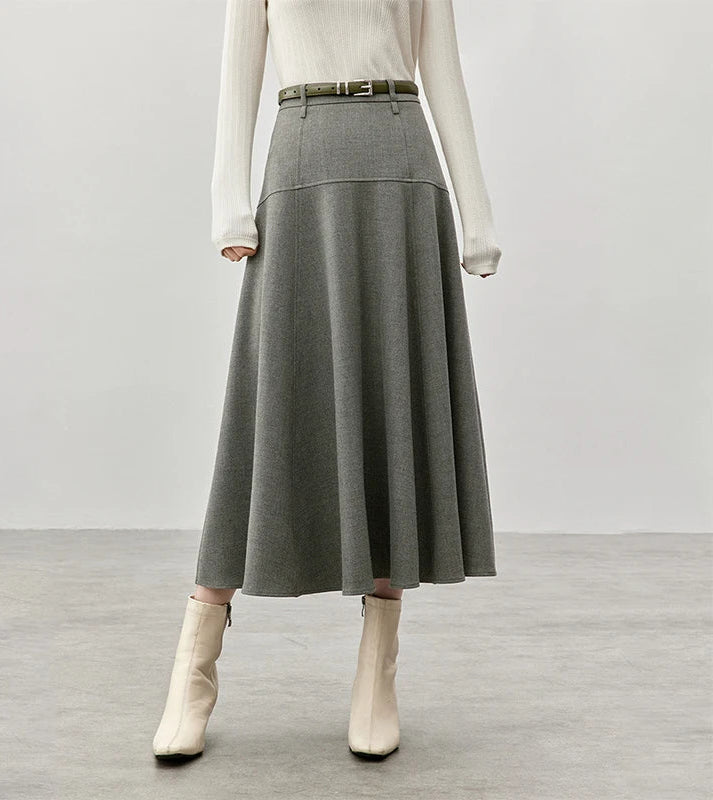 A-Line Folds Black Skirt for Women 2024 Winter Commute Style High Waist Simple Temperament Long Skirt 151Q80207X