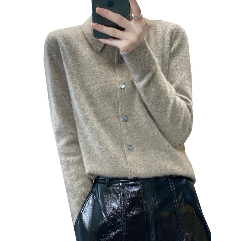 100% pure cashmere cardigan women's polo