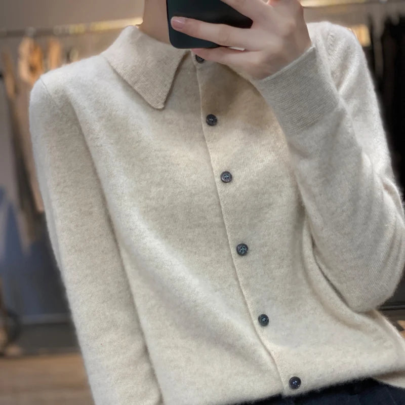 100% pure cashmere cardigan women's polo