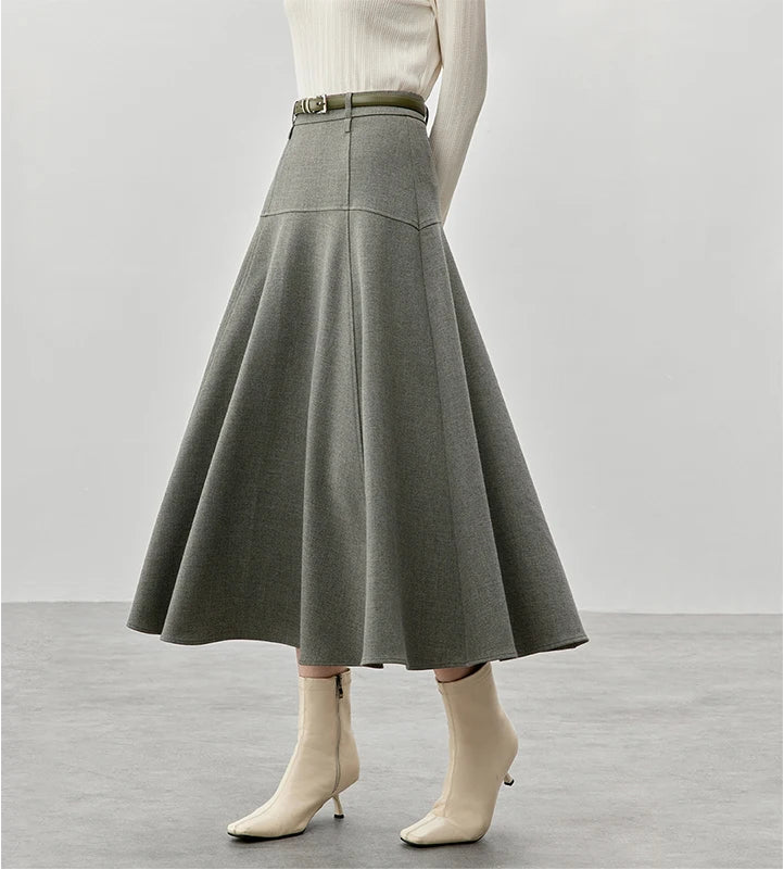 A-Line Folds Black Skirt for Women 2024 Winter Commute Style High Waist Simple Temperament Long Skirt 151Q80207X