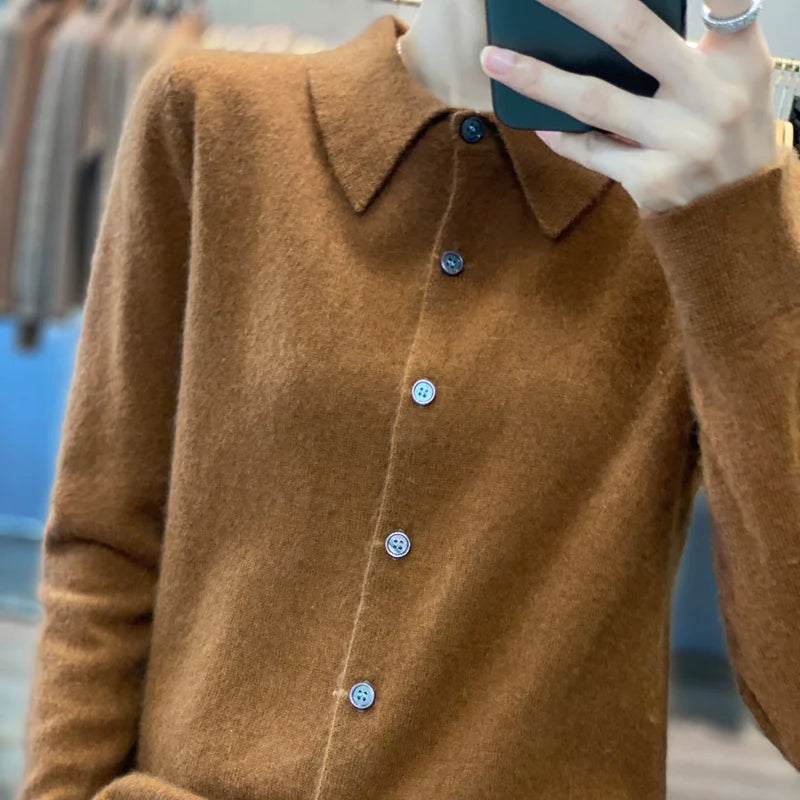 100% pure cashmere cardigan women's polo