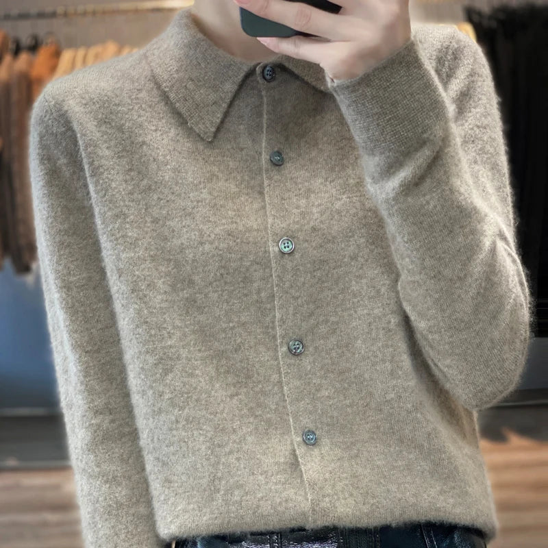 100% pure cashmere cardigan women's polo