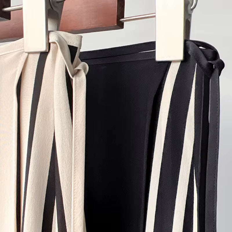 Luxury Geometric Striped Printed Set, One-Piece Lace up Wrap around the Body and Buttocks Half Skirt with Silk, Minimalist Style